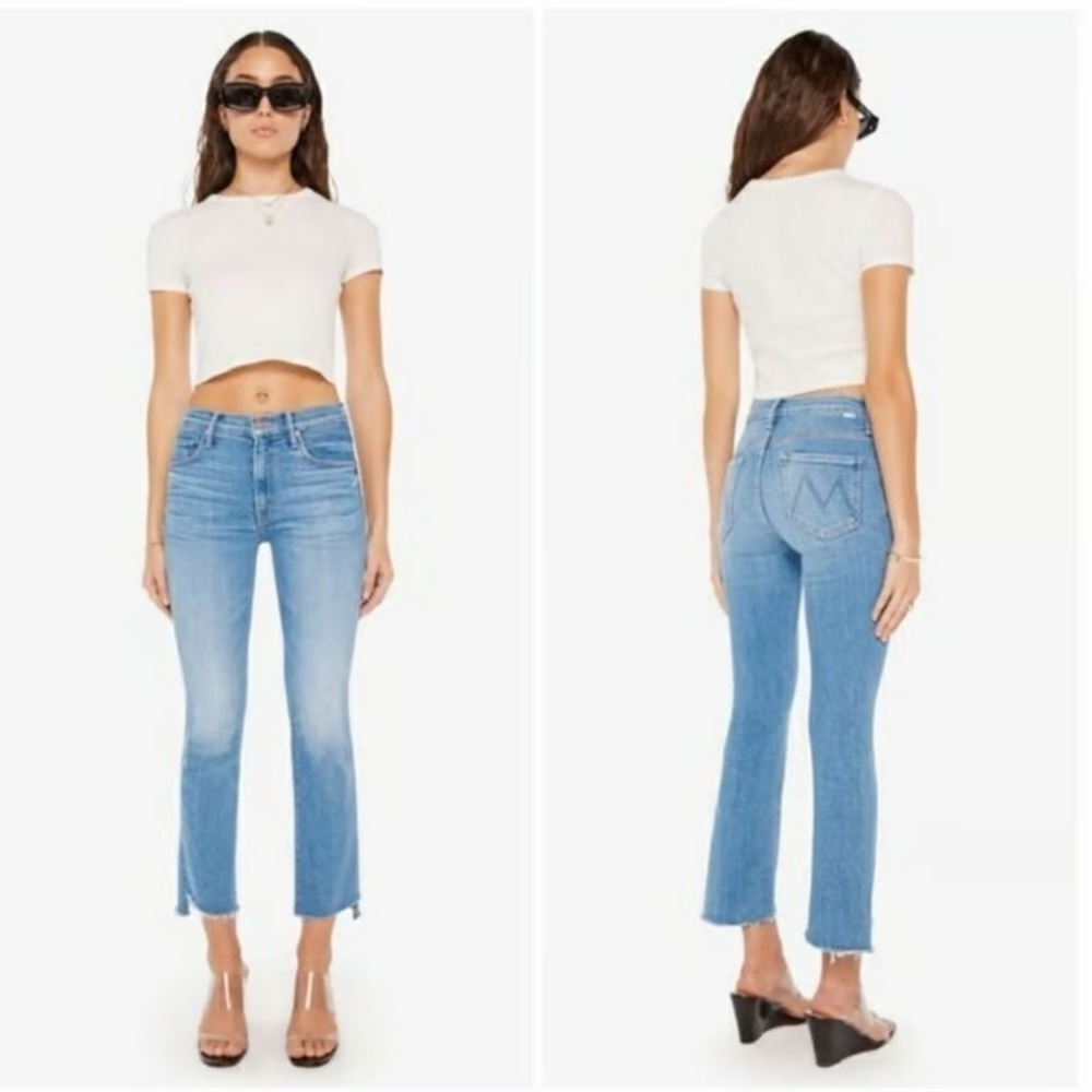 Mother Jeans Women 26 The Insider Crop Step Fray Blue Distressed Thrilling Shots